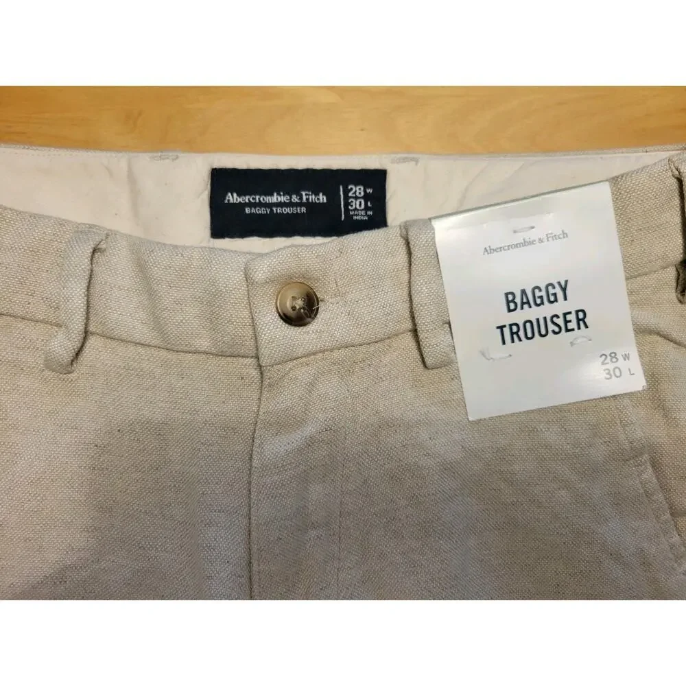 NEW Abercrombie & Fitch | Baggy Beige Linen Blend Pants Mens Size (28x30)